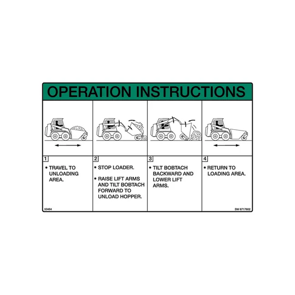 Bobcat 6717602 Instructions Operation Decal for Dumping Hopper