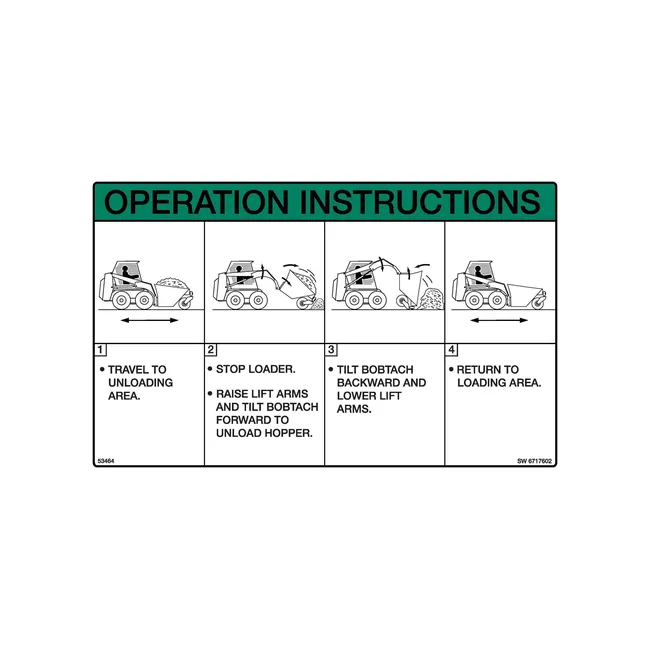 Bobcat 6717602 Instructions Operation Decal for Dumping Hopper