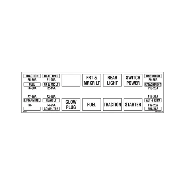 Bobcat 6718774 Relay Fuse Decal