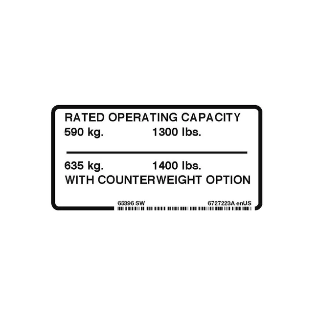 Bobcat 6727223 Capacity Decal for Loaders