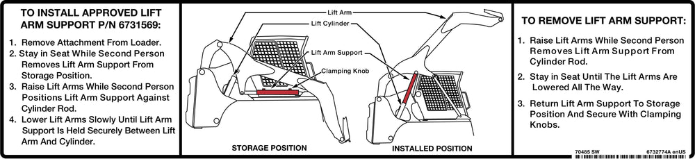 Bobcat 6732774 Lift Arm Support Decal
