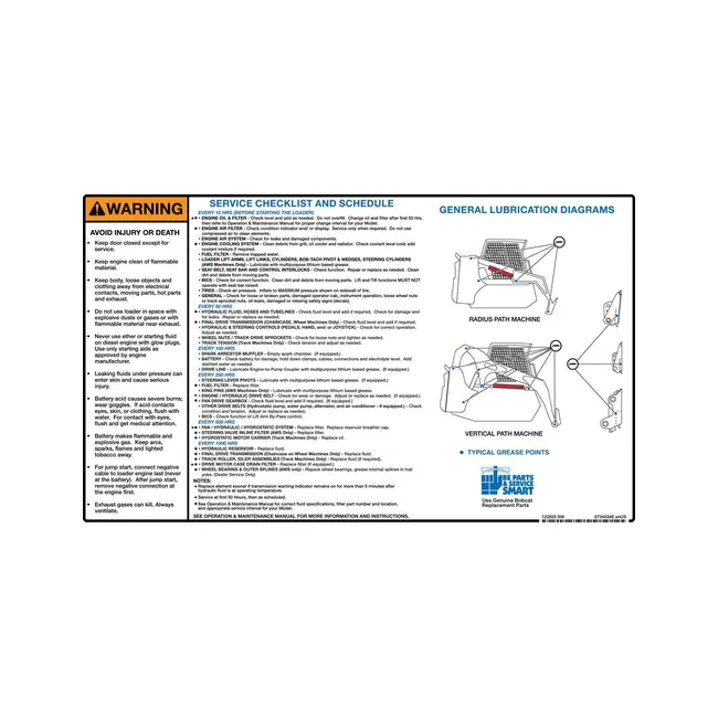 Bobcat 6734534 Service Decal for Loaders