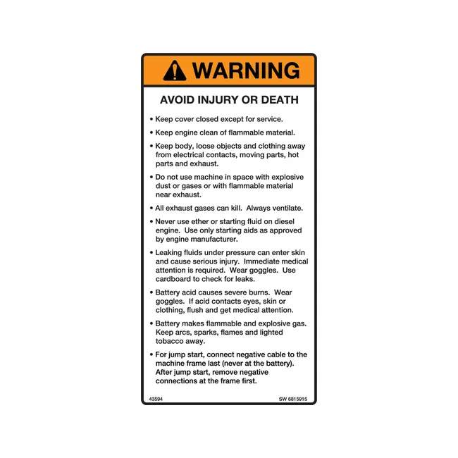 Bobcat 6815915 Warning Decal
