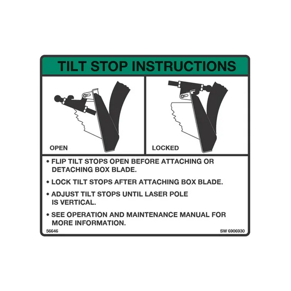 Bobcat 6906930 Tilt Stop Instructions Decal For Box Blade