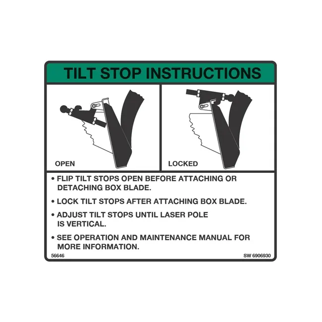 Bobcat 6906930 Tilt Stop Instructions Decal For Box Blade