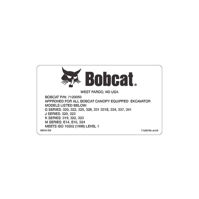 Bobcat 7120679 SPCL APPS Canopy Decal for Excavators