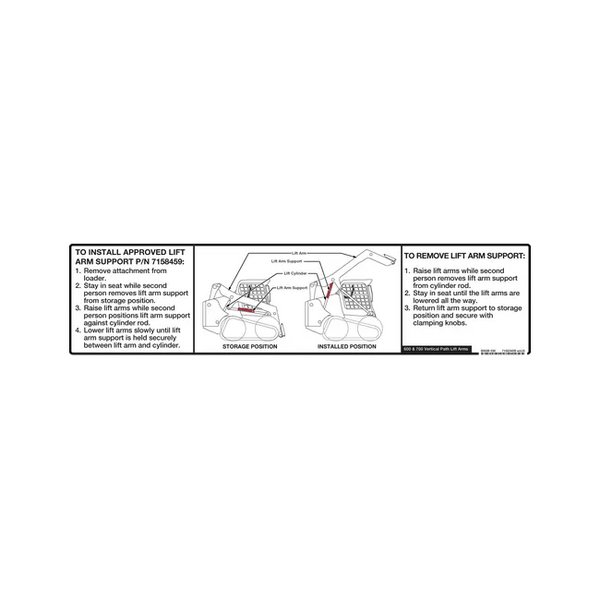 Bobcat 7169340 Lift Arm Support Decal