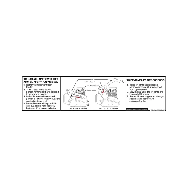 Bobcat 7169340 Lift Arm Support Decal