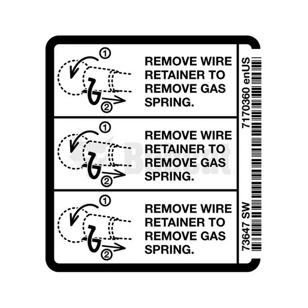 Bobcat 7170360 Gas Spring Removal Decal