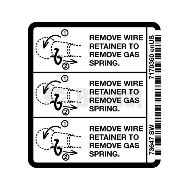Bobcat 7170360 Gas Spring Removal Decal