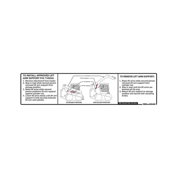 Bobcat 7177071 Lift Arm Support Instructions Decal