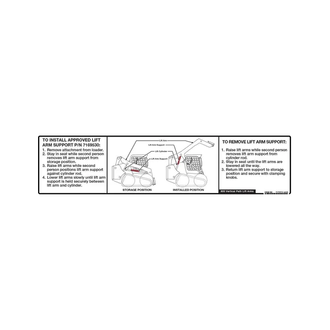 Bobcat 7177071 Lift Arm Support Instructions Decal