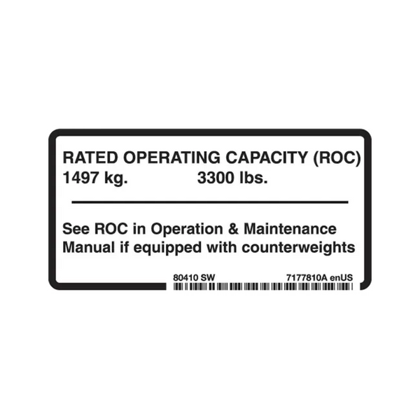 Bobcat 7177810 Load Capacity Decal