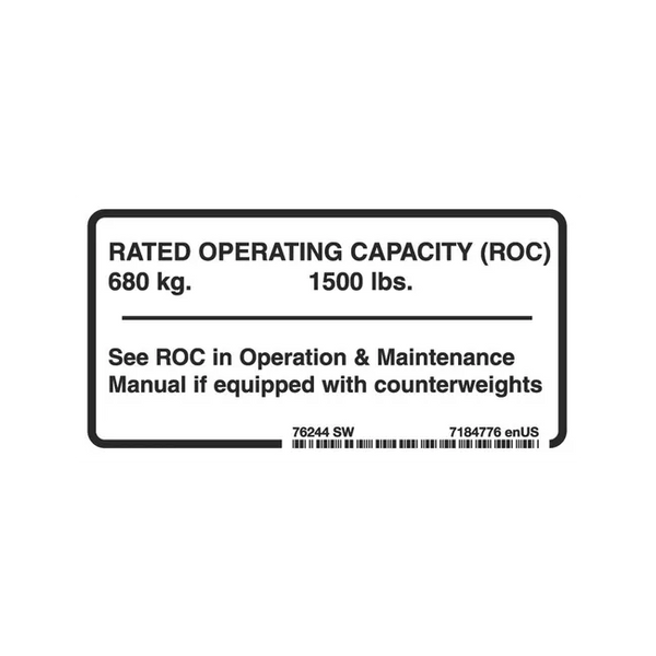 Bobcat 7184776 Lift Capacity Decal Skid Steer Loaders