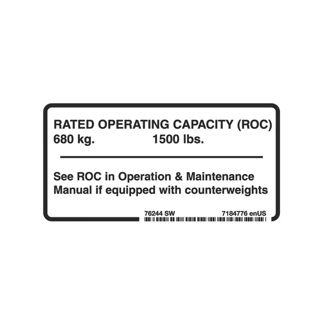 Bobcat 7184776 Lift Capacity Decal Skid Steer Loaders