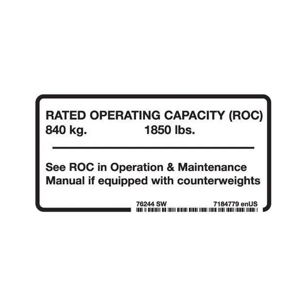 Bobcat 7184779 Lift Capacity Decal