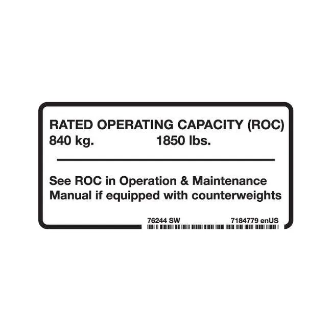 Bobcat 7184779 Lift Capacity Decal