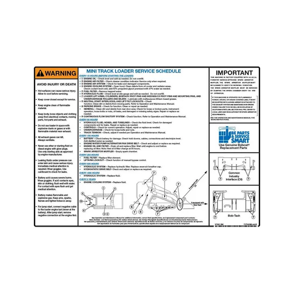 Bobcat 7273439 Service Decal Mini Track Loaders