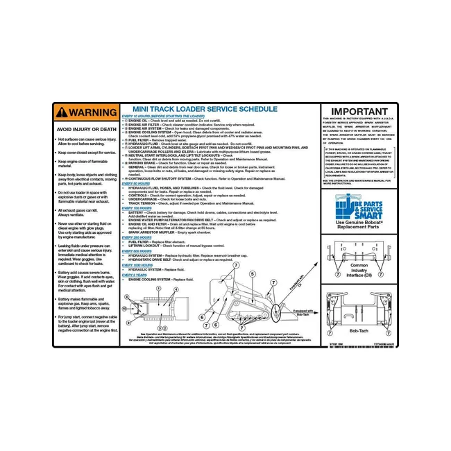 Bobcat 7273439 Service Decal Mini Track Loaders