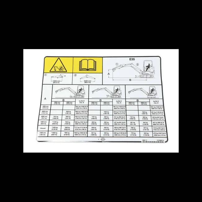 Lift Capacity Decal for Excavators, 7279897
