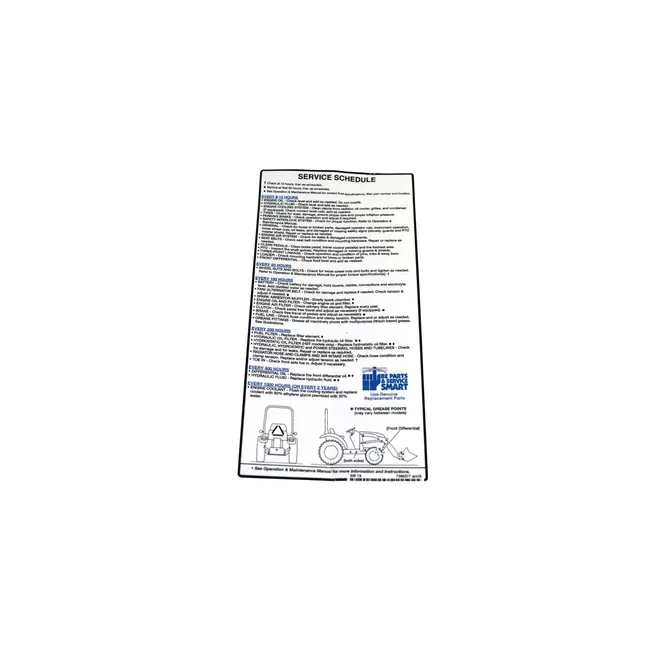 Bobcat 7386377 Service Schedule Decal For Tractors